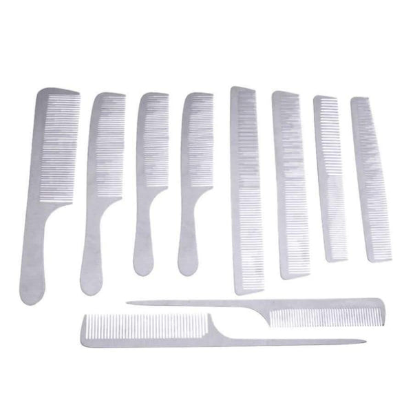 Planet Gates 10pcs/set Professional Stainless Steel Anti-static Hair Combs Pro Salon Hair Styling Hairdressing Hair Care Barbers Handle Brush