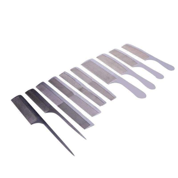 Planet Gates 10pcs/set Professional Stainless Steel Anti-static Hair Combs Pro Salon Hair Styling Hairdressing Hair Care Barbers Handle Brush
