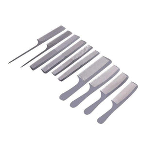 Planet Gates 10pcs/set Professional Stainless Steel Anti-static Hair Combs Pro Salon Hair Styling Hairdressing Hair Care Barbers Handle Brush