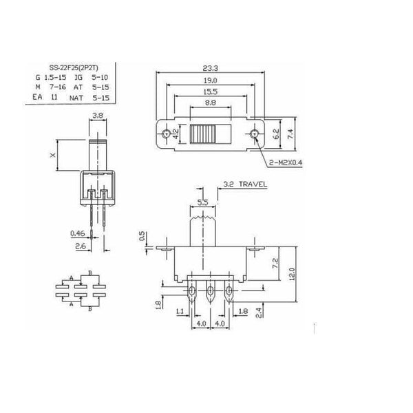Planet Gates 10PCS Toggle Switch 2 Position 6 Pins With Fixed Hole Handle High 5mm DPDT 2P2T Panel Mount Slide Switch 125VAC