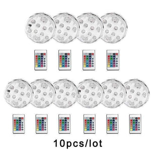Planet Gates 10pcs Underwater LED Light Submersible IP68 Waterproof Battery Operated Remote Control Multi Color 10 LED RGB Swimming Pool Night Lamp