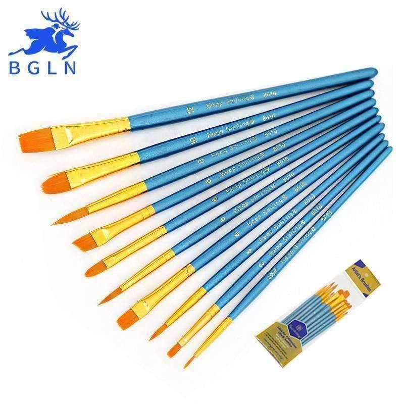 Planet Gates 10Pcs Watercolor Gouache Paint Brushes Set Different Shape Round Pointed Tip Nylon Hair Painting Brush Set Art Supplies