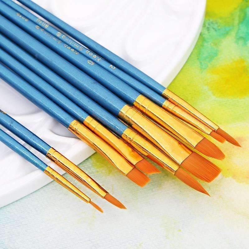 Planet Gates 10Pcs Watercolor Gouache Paint Brushes Set Different Shape Round Pointed Tip Nylon Hair Painting Brush Set Art Supplies