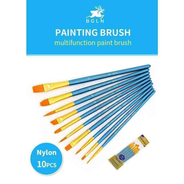 Planet Gates 10Pcs Watercolor Gouache Paint Brushes Set Different Shape Round Pointed Tip Nylon Hair Painting Brush Set Art Supplies