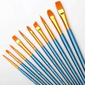 Planet Gates 10Pcs Watercolor Gouache Paint Brushes Set Different Shape Round Pointed Tip Nylon Hair Painting Brush Set Art Supplies