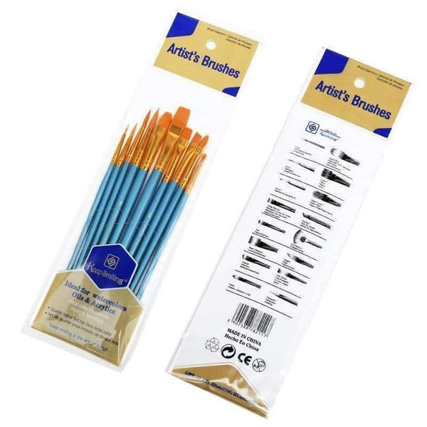 Planet Gates 10Pcs Watercolor Gouache Paint Brushes Set Different Shape Round Pointed Tip Nylon Hair Painting Brush Set Art Supplies