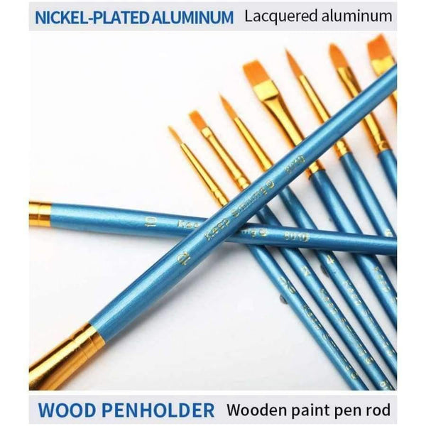 Planet Gates 10Pcs Watercolor Gouache Paint Brushes Set Different Shape Round Pointed Tip Nylon Hair Painting Brush Set Art Supplies