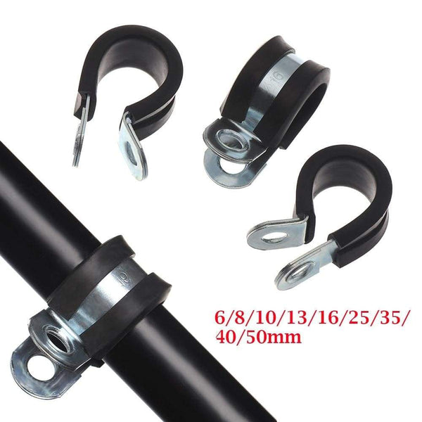 Planet Gates 10Pcs Wiring Hose Clamp Rubber Lined P Clips Pipe Cable Mounting Fix Fasteners Hardware Electrical Fittings Cable Organization