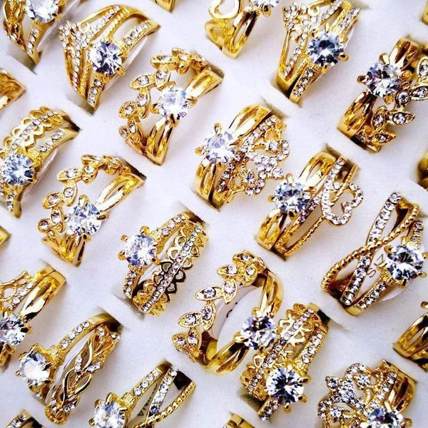 Planet Gates 10Pcs Women's Rings New Design Mixed Styles Gold and SilverZircon Wholesale Rings Lots Female Jewelry Bulks Lot LR4161