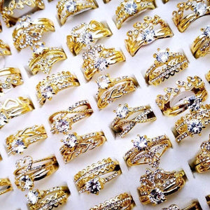 Planet Gates 10Pcs Women's Rings New Design Mixed Styles Gold and SilverZircon Wholesale Rings Lots Female Jewelry Bulks Lot LR4161