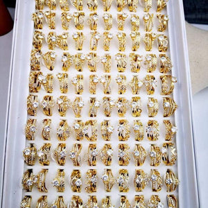 Planet Gates 10Pcs Women's Rings New Design Mixed Styles Gold and SilverZircon Wholesale Rings Lots Female Jewelry Bulks Lot LR4161