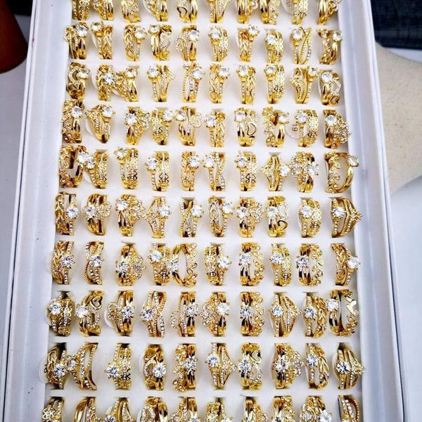 Planet Gates 10Pcs Women's Rings New Design Mixed Styles Gold and SilverZircon Wholesale Rings Lots Female Jewelry Bulks Lot LR4161