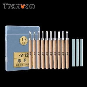 Planet Gates 10Psc TRANVON 4/6/10/12pcs grinds Professional Carving Knife Wood DIY Hand Chisels Knife Craft Tools Set Sculpture Tools QF-A0167