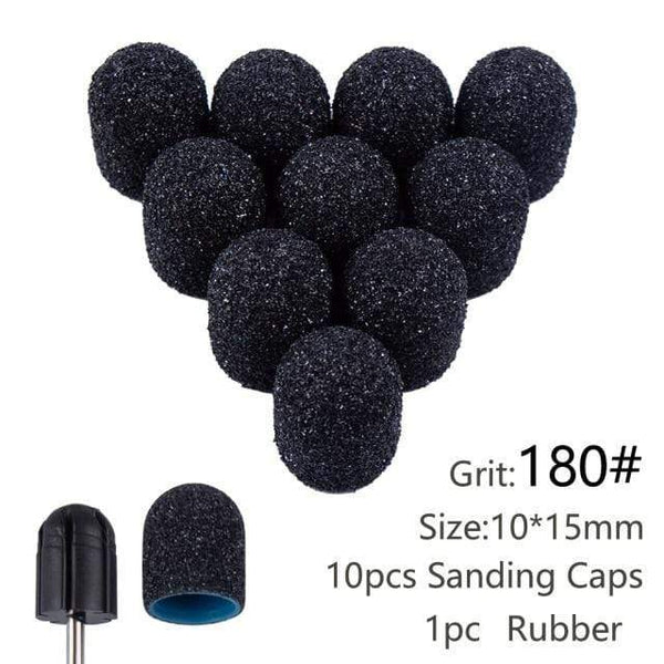 Planet Gates 10x15 Black  180 10pcs Nail Sanding Caps With Rubber Gel Polish Remover Nail Drill Bit Mill Grinding Sand Cap Pedicure Tool for Manicure Machine