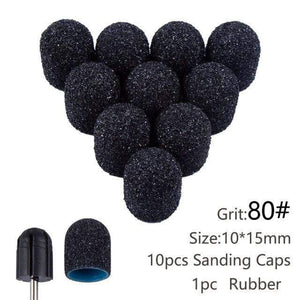 Planet Gates 10x15 Black 80 10pcs Nail Sanding Caps With Rubber Gel Polish Remover Nail Drill Bit Mill Grinding Sand Cap Pedicure Tool for Manicure Machine