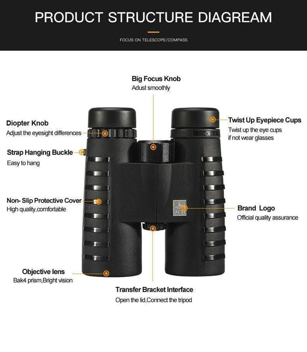 Planet Gates 10x42 Camping Hunting Scopes Asika Binoculars with Neck Strap Carry Bag Telescope wide angle professional binocular HD