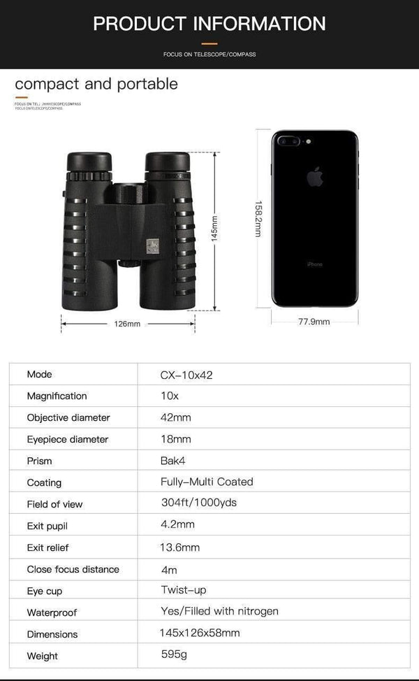 Planet Gates 10x42 Camping Hunting Scopes Asika Binoculars with Neck Strap Carry Bag Telescope wide angle professional binocular HD