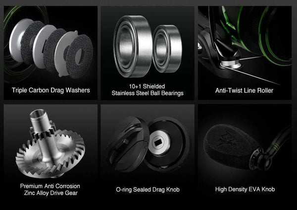 Planet Gates 11 / 1000 Series / China Viper II Spinning Reel 6.2:1 High Gear Ratio 10+1 Bearings Fishing Reel 12kg Max Drag Ultra Light Spinning Fishing Reel