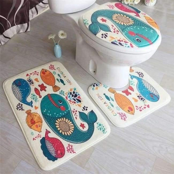 Planet Gates 11 3Pcs/set Bathroom Mat Set Toilet Rug Ocean World Flannel Anti Slip Bath Mat Rugs Home Decor Bathroom Products