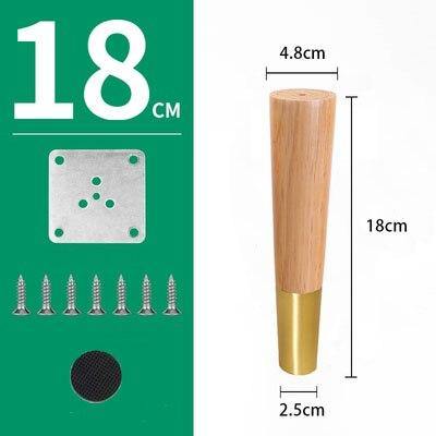4pcs/lot Wood Legs TV Cabinet Support Sofa Legs Furniture Accessory Brass Gold Cups Solid Wooden Feet