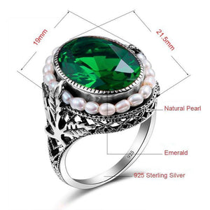 Planet Gates 11 925 Sterling Silver Ring Natural Pearl Vintage Green Stone Crystal Rings Jewelry for Women