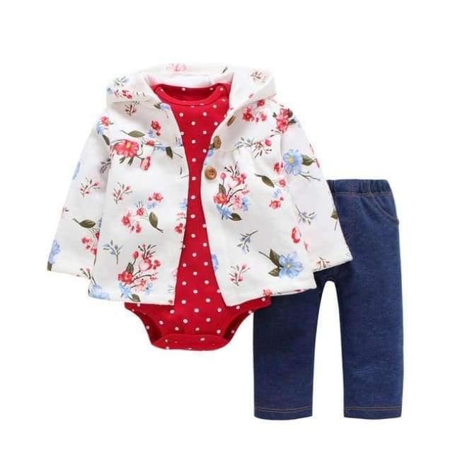 Planet Gates Newborn Baby boy Girls 3 Pieces Set Clothes Hooded Zipper Full Sleeve Open flowers Coat+Full Sleeve Bodysuits+Pants