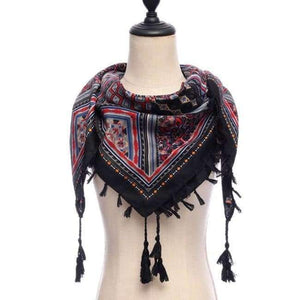 Planet Gates 11-BLACK New brand women scarf square cotton shawls and wraps lady pashmina Tassels Bohemia foulard winter female bandana hijabs