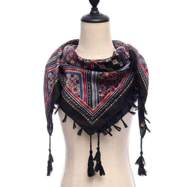 Planet Gates 11-BLACK New brand women scarf square cotton shawls and wraps lady pashmina Tassels Bohemia foulard winter female bandana hijabs