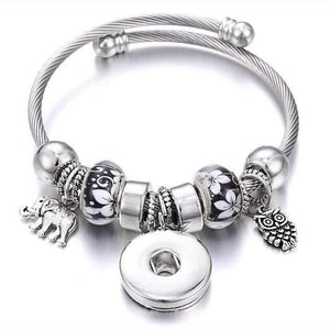 Planet Gates 11 Bracelets for 18mm Snaps Jewelry Elastic Silver Beaded Snap Bracelet Bangles Fit Snap Buttons Jewelry Charms Bracelet