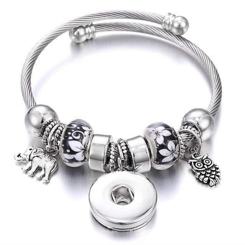 Planet Gates 11 Bracelets for 18mm Snaps Jewelry Elastic Silver Beaded Snap Bracelet Bangles Fit Snap Buttons Jewelry Charms Bracelet