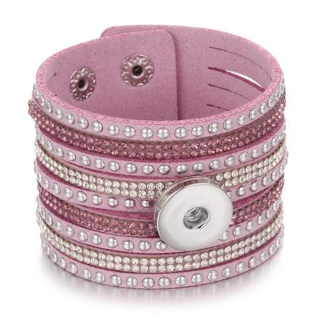 Planet Gates Jewelry Wide Multilayer Crystal Rivet Leather Snap Bracelet 18mm Snap Button Bracelet DIY Buttons Jewelry For Women