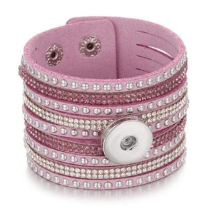 Planet Gates 11 Jewelry Wide Multilayer Crystal Rivet Leather Snap Bracelet 18mm Snap Button Bracelet DIY Buttons Jewelry For Women