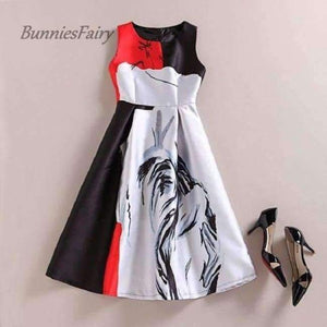 Planet Gates 11 / L Celebrity-inspired Women Elegant Vintage Retro Flower Floral Print Vest Dresses Sleeveless O-Neck Vestido de Fiesta