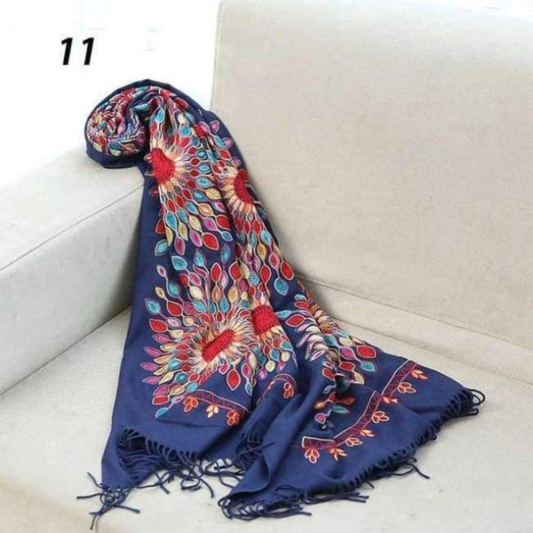 Planet Gates 11 Navy Blue / One Size Women Quality Soft Cashmere Scarves Sun Flower Embroidery Warm Long Shawls Winter Knitted Scarf All Match Pashmina Wrap