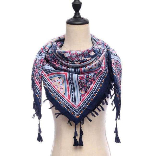 Planet Gates 11-NAVY New brand women scarf square cotton shawls and wraps lady pashmina Tassels Bohemia foulard winter female bandana hijabs