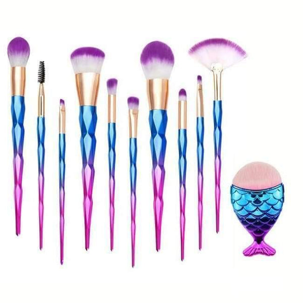 Planet Gates 11 pcs 13Pcs Unicorn Diamond Makeup Brush Set Mermaid Foundation Powder Cosmetics Rainbow Eyeshadow Face Kabuki Make Up Brush Tools Kit