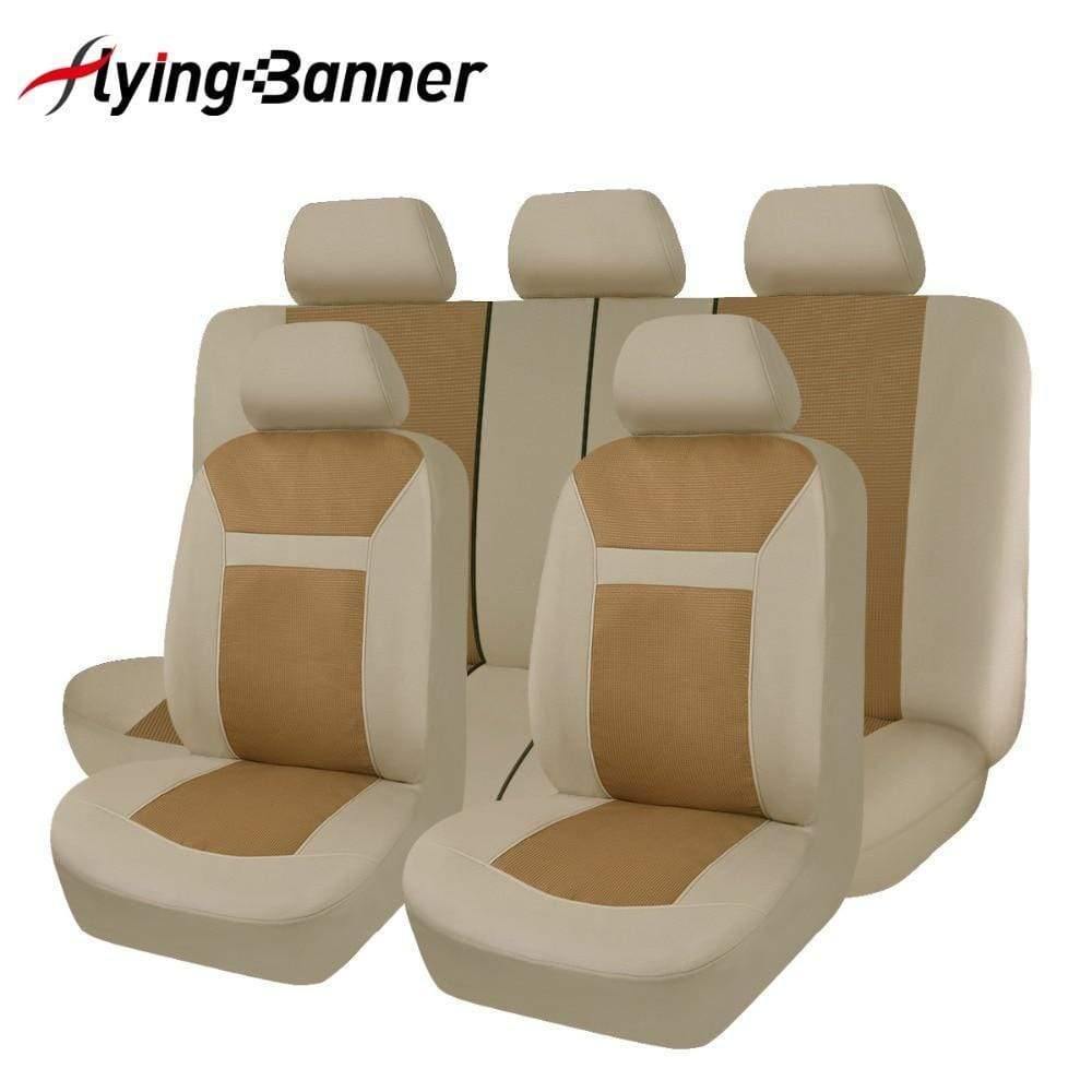 Planet Gates 11 Pcs Polyster Material Full Car Seat Covers Set Universal Fit Most Classic Automobiles Seat Cover Beige/Grey/Black Color