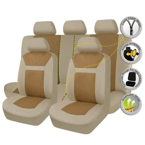 Planet Gates 11 Pcs Polyster Material Full Car Seat Covers Set Universal Fit Most Classic Automobiles Seat Cover Beige/Grey/Black Color
