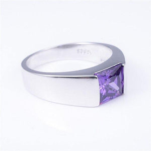 Planet Gates 11 / Purple Eternity 925 Sterling Silver Square Diamond Simulated CZ Stone Solitaire Ring Size 8-12