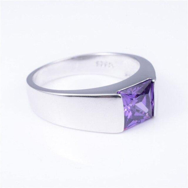 Planet Gates 11 / Purple Eternity 925 Sterling Silver Square Diamond Simulated CZ Stone Solitaire Ring Size 8-12