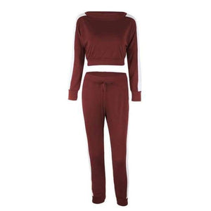 Planet Gates 11 wine red / L Long Sleeve Crop Tops And Legging Two Piece Sets Women 2018 Autumn Winter Streetwear Patchwork Pink Sporty Women Suit