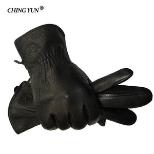 Planet Gates 11 Winter man deer skin leather gloves male warm soft men's glove black three lines design men mittens