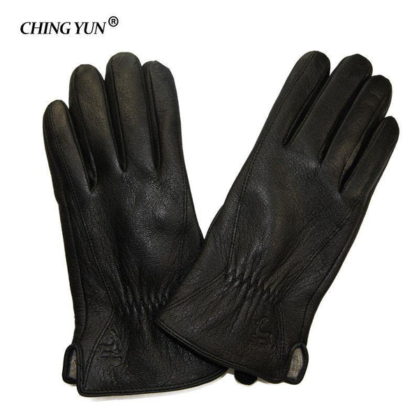 Planet Gates 11 Winter man deer skin leather gloves male warm soft men's glove black three lines design men mittens