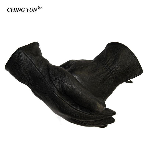 Planet Gates 11 Winter man deer skin leather gloves male warm soft men's glove black three lines design men mittens