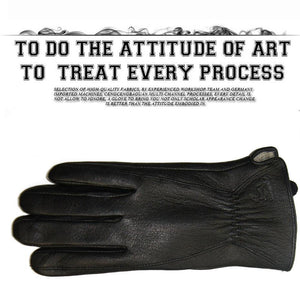 Planet Gates 11 Winter man deer skin leather gloves male warm soft men's glove black three lines design men mittens