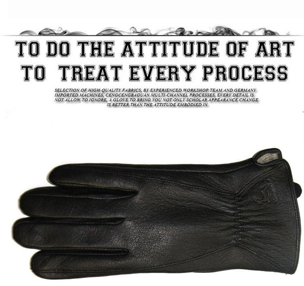 Planet Gates 11 Winter man deer skin leather gloves male warm soft men's glove black three lines design men mittens