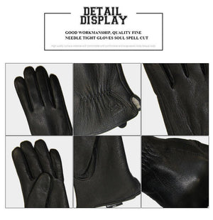 Planet Gates 11 Winter man deer skin leather gloves male warm soft men's glove black three lines design men mittens