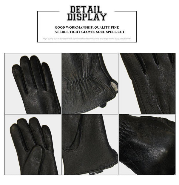 Planet Gates 11 Winter man deer skin leather gloves male warm soft men's glove black three lines design men mittens