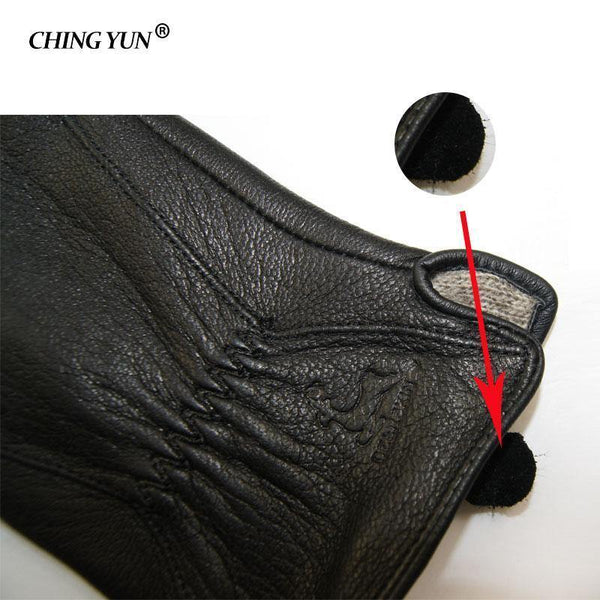 Planet Gates 11 Winter man deer skin leather gloves male warm soft men's glove black three lines design men mittens