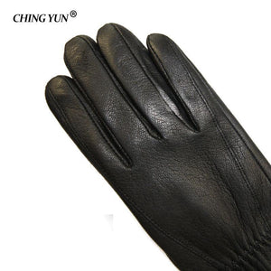 Planet Gates 11 Winter man deer skin leather gloves male warm soft men's glove black three lines design men mittens